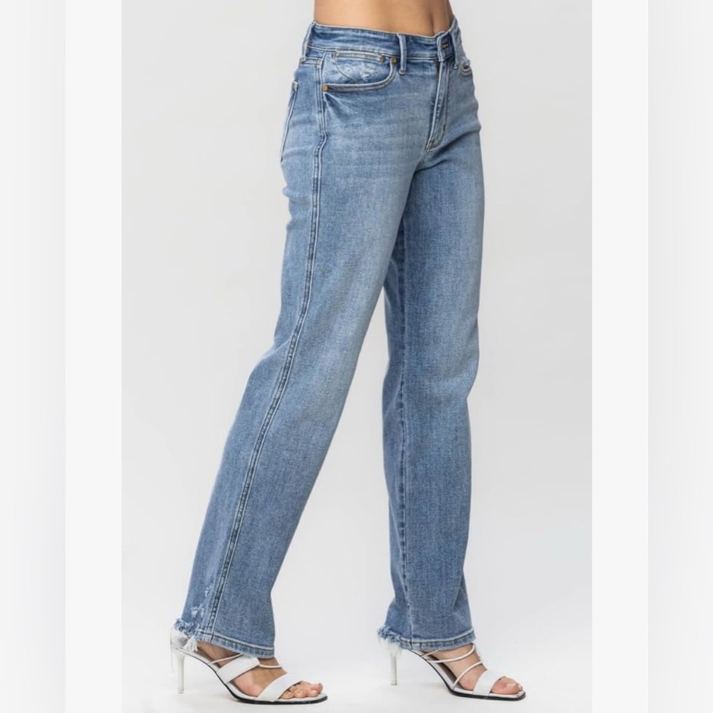 Judy Blue “Dad” High Rise Cell Phone Pocket Jeans With Distressed Spots Size 3 - Picture 2 of 16